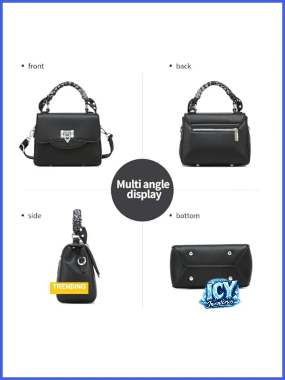 Womens PU Leather Satchel Handbag with Adjustable Crossbody Strap
